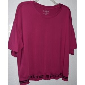Bebe Sport Tee 1X Top Pink Logo Workout Athletic Beach Athleisure Stretch Comfy